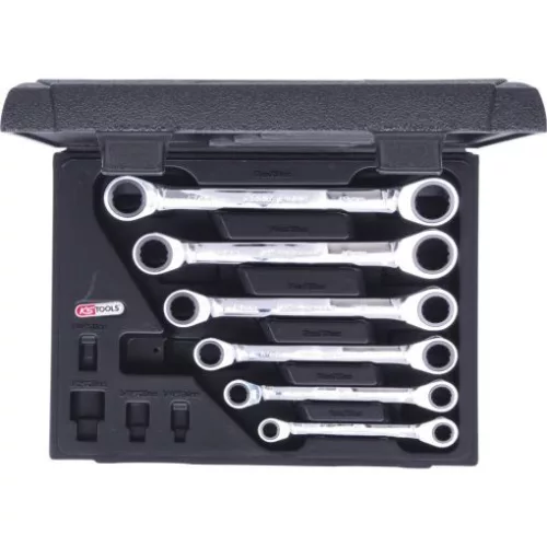 KS Tools Csillagkulcs készlet, racsnis, egyenes ( doboz ) 8-19 mm  6 részes, Z=72, 5°-os