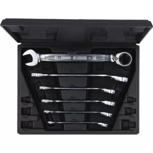 KS Tools Csillag-villáskulcs racsnis készlet ( műanyag kofferben ) 8-19 mm  6 részes, irányváltós