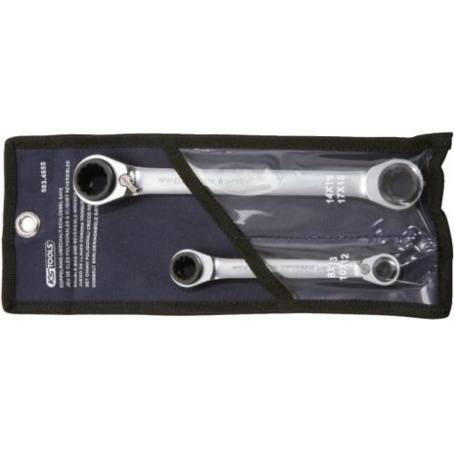 KS Tools Csillagkulcs készlet, racsnis, egyenes ( rollni ) 8-19 mm  2 részes  4 az 1-ben 8x10-12x13-14x17-18x19