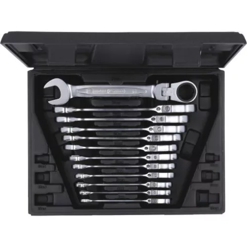 KS Tools Csillag-villáskulcs racsnis készlet ( koffer ) 8-19 mm 12 részes, csuklós