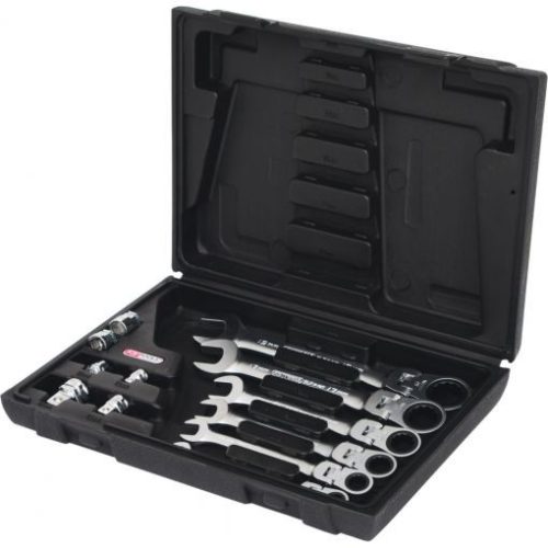 KS Tools Csillag-villáskulcs racsnis készlet ( koffer ) 8-19 mm 12 részes, csuklós + adapter