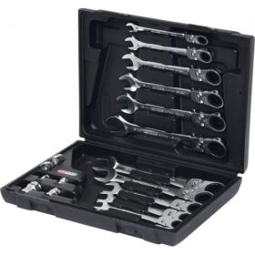   KS Tools Csillag-villáskulcs racsnis készlet ( koffer ) 8-19 mm 18 részes, csuklós + adapter