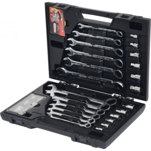 KS Tools Csillag-villáskulcs racsnis készlet ( műanyag kofferben ) 8-19 mm 30 részes, irányváltós + dugókulcs GEARplus/RING STOP