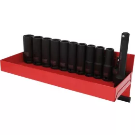   KS Tools Dugókulcs készlet 1/2" gépi, hosszú (fém kazetta) 12-22 mm 13 részes, 6 szög Méretek:12-13-14-15-16-17-18-19-21-22