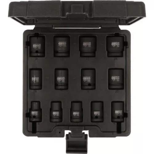 KS Tools Dugókulcs készlet 1/2" gépi ( Műanyag koffer ) 10-24 mm 13 részes, 12 szög Méretek:10-12-13-14-15-16-17-19-20-21-22-23-24