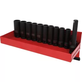   KS Tools Dugókulcs készlet 1/2" gépi, hosszú (fém kazetta) 12-22 mm 13 részes, 12 szög Méretek:12-13-14-15-16-17-18-19-21-22