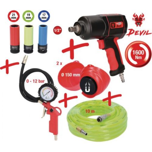 KS Tools Gumiabroncs és kerékszerelő készlet, 8 részes dugókulcsok, ütvecsavarozó, keréknyomás méro 800.0156 Szerszám tároló tálka, mágneses 515.1200 Pneu. ütvecsavarozó 1/2" 1600Nm