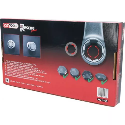 KS Tools Csillagkulcs készlet, hajlított RESCUEpower 6-19 mm  7 részes, sérült fejű csavarokhoz