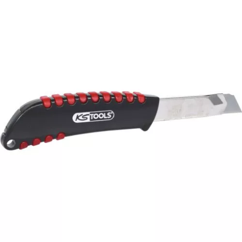 KS Tools Tapétavágó kés, tördelheto pengés 18mm, Műanyag házas, acél megvezetovel, csavaros