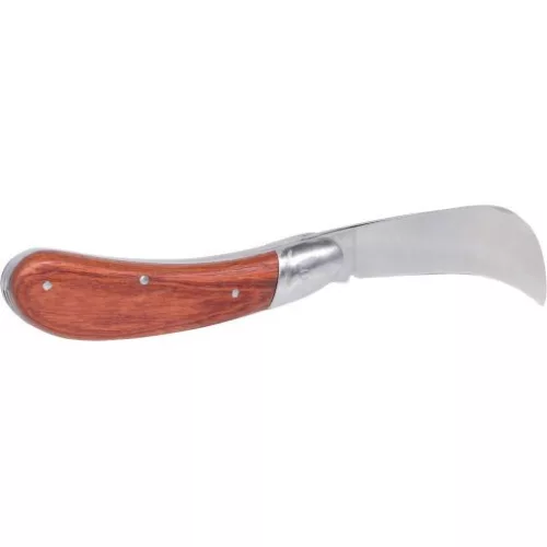 KS Tools Kábelvágó kés összecsukható, hajlított + egyenes 185 mm, fa nyelű, INOX