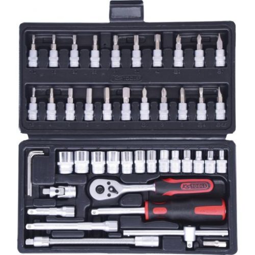 KS Tools Dugókulcs készlet + rátuzo 1/4" ( Műanyag koffer ) 4-14 mm 46 részes, 6 szög