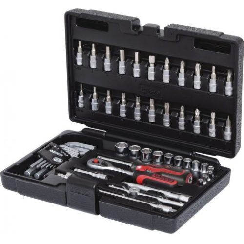 KS Tools Dugókulcs készlet + rátuzo 1/4" ( Műanyag koffer ) 4-14 mm 51 részes, 6 szög