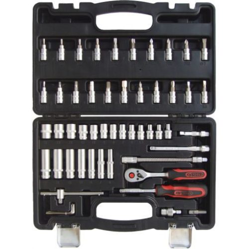 KS Tools Dugókulcs készlet + rátuzo 1/4" R/H (műanyag kofferben) 4-14 mm 53 részes, 6 szög