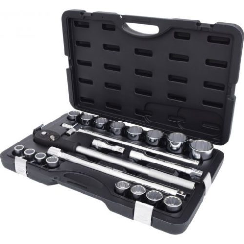 KS Tools Dugókulcs készlet 3/4" ( műa. koffer ) 19-50 mm 21 részes, 12 szög Méretek:19-21-22-23-24-26-27-29-30-32-35-36-38-41-