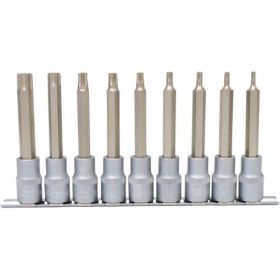   KS Tools Rátűzőkulcs készlet 1/2" TORX hosszú TX20-60 9 részes L=110 mm, tartósínen Méretek:TX20-25-27-30-40-45-50-55-60