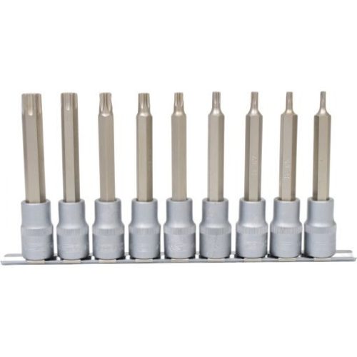 KS Tools Rátűzőkulcs készlet 1/2" TORX hosszú TX20-60 9 részes L=110 mm, tartósínen Méretek:TX20-25-27-30-40-45-50-55-60
