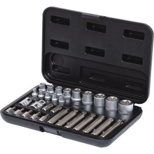 KS Tools Dugókulcs készlet + rátuzo 1/4"TORX-E(műa. koffer) E 4-E24/TX20-TX55 30 részes