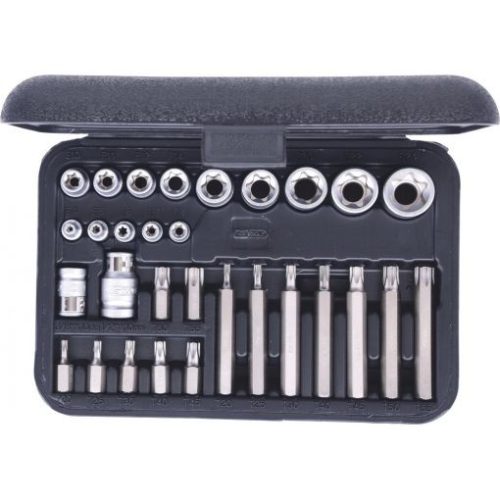 KS Tools Dugókulcs készlet + rátuzo 1/4"TORX-E(műa. koffer) E 4-E24/TX20-TX55 30 részes