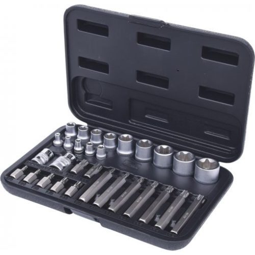 KS Tools Dugókulcs készlet + rátuzo 1/4"TORX-E(műa. koffer) E 4-E24/TX20-TX55 30 részes