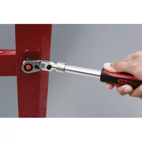 KS Tools Racsnis hajtókar 1/4", irányváltós, teleszkópos 150-200 mm, Z=72 SlimPOWER, csuklós fej
