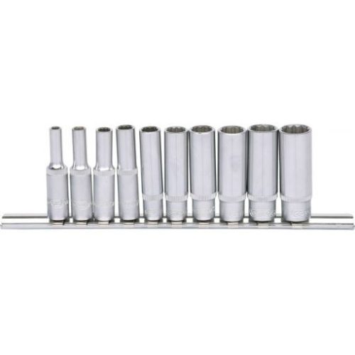 KS Tools Dugókulcs készlet 1/4" hosszú, tartósínen 4-13 mm 10 részes, 12 szög