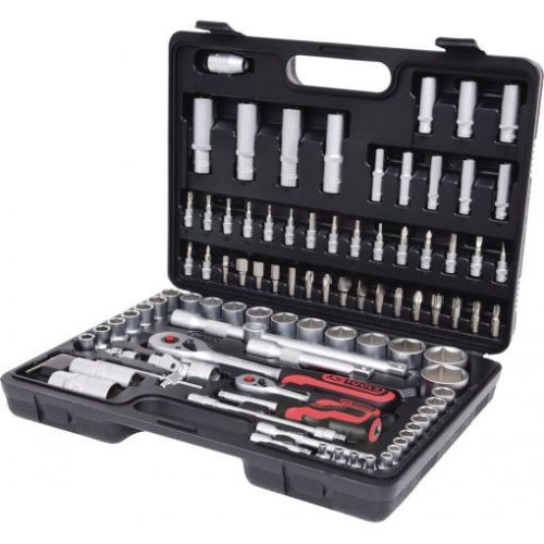 KS Tools Dugókulcs készlet + rátuzo 1/4"+1/2"R/H,műanyag kofferben 4-32 mm/TX 8-55 96 részes, 6 szög