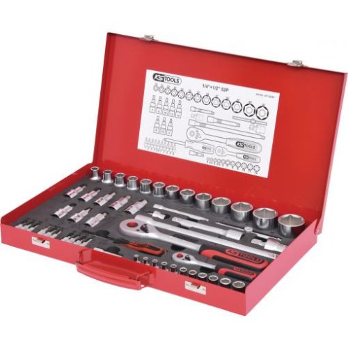 KS Tools Dugókulcs készlet + rátuzo 1/4"+1/2"(fém kazetta) 4-32 mm 52 részes, 6 szög