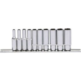   KS Tools Dugókulcs készlet 1/4" hosszú, tartósínen 4-13 mm 10 részes 6 szög