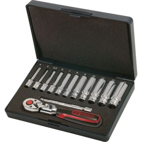 KS Tools Dugókulcs készlet 1/4" hosszú ( Műanyag koffer ) 4-13 mm 13 részes, 6 szög