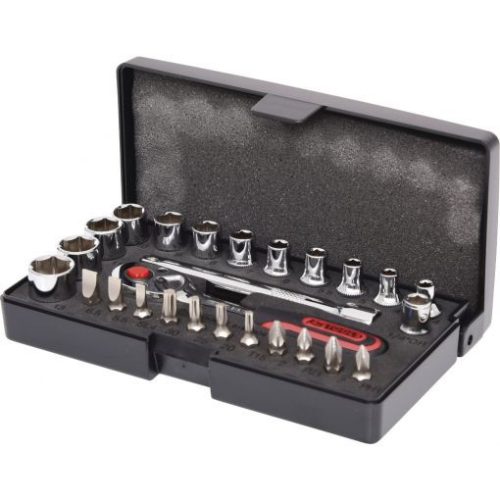 KS Tools Dugókulcs készlet + bitek 1/4" ( Műanyag koffer ) 4-13 mm 26 részes, 6 szög, CHROMEplus