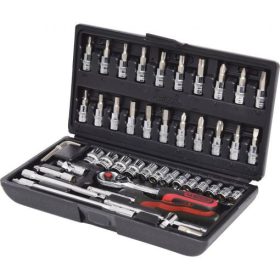   KS Tools Dugókulcs készlet + rátuzo 1/4" ( Műanyag koffer ) 4-14 mm 48 részes, 6 szög, CHROMEplus
