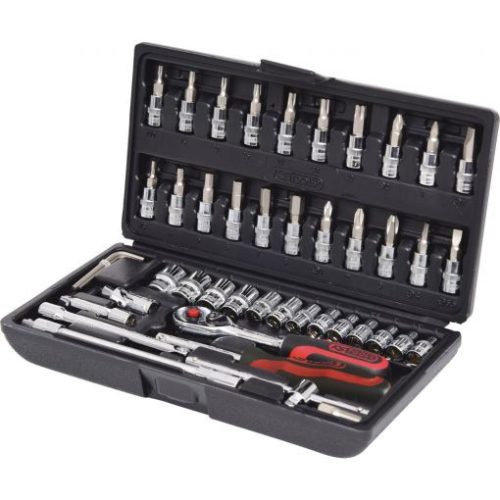 KS Tools Dugókulcs készlet + rátuzo 1/4" ( Műanyag koffer ) 4-14 mm 48 részes, 6 szög, CHROMEplus