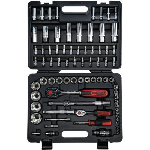 KS Tools Dugókulcs készlet + rátuzo 1/4"+1/2" (fém kazetta) 4-34 mm 78 részes, 6 szög