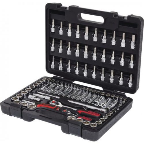 KS Tools Dugókulcs készlet + rátuzo 1/4"+3/8"( műa. koffer) 4-24 mm/AF1/4"-7/8" 99 részes, 6 szög