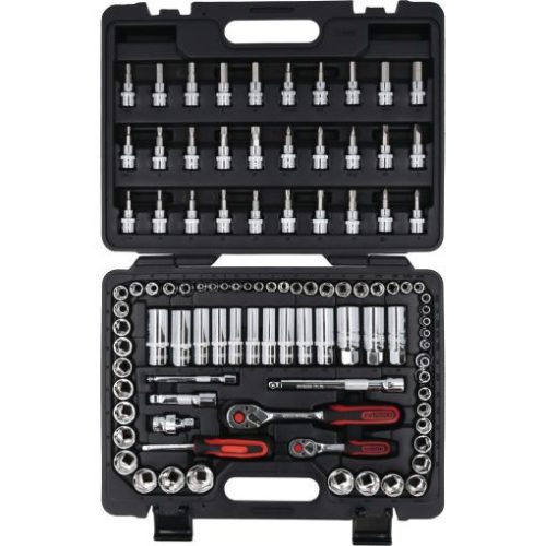 KS Tools Dugókulcs készlet + rátuzo 1/4"+3/8"( műa. koffer) 4-24 mm/AF1/4"-7/8" 99 részes, 6 szög