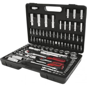   KS Tools Dugókulcs készlet + rátuzo 1/4"+1/2"R/H műanyag kofferben 4-32 mm/TX 8-55 96 részes, CHROMEplus, 6 szög