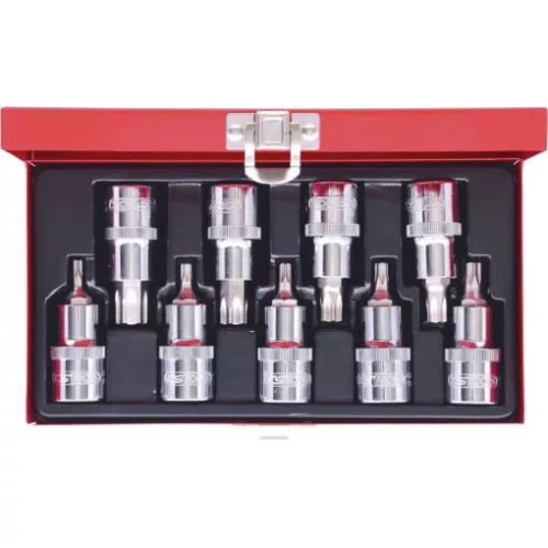 KS Tools Rátűzőkulcs készlet 1/2" TORX ( fém kazetta ) TX20-60 9 részes L= 55 mm CHROMEplus