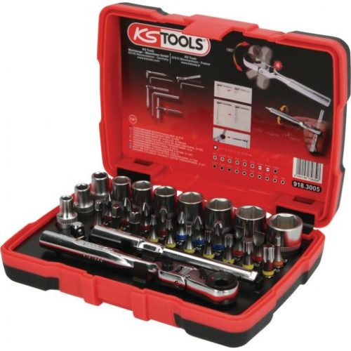 KS Tools Dugókulcs készlet + bitek 1/4" ( Műanyag koffer ) 5-14 mm 33 részes, 6 szög