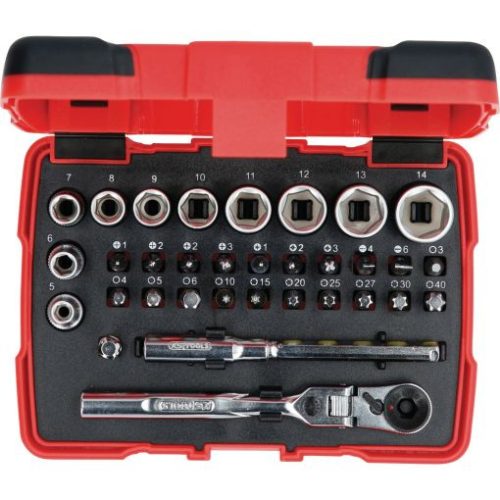 KS Tools Dugókulcs készlet + bitek 1/4" ( Műanyag koffer ) 5-14 mm 33 részes, 6 szög