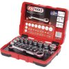KS Tools Dugókulcs készlet + bitek 1/4" ( Műanyag doboz ) 6-14 mm 31 részes, 6 szög, racsnis hajtókarral