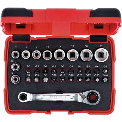 KS Tools Dugókulcs készlet + bitek 1/4" ( Műanyag doboz ) 6-14 mm 31 részes, 6 szög, racsnis hajtókarral