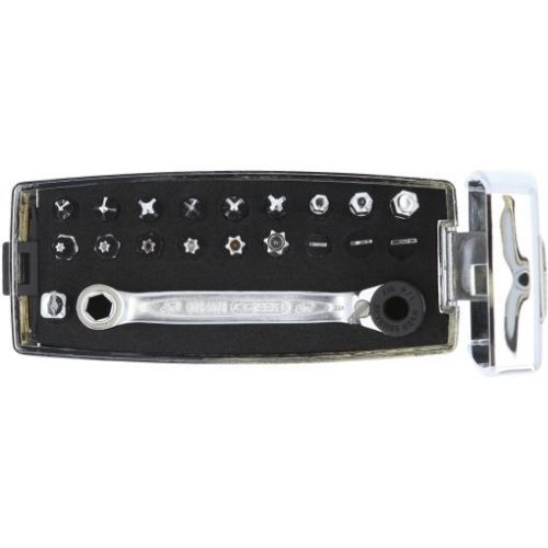 KS Tools Bit készlet, 1/4" + dugókulcs, racsnis hajtókarral 20 részes FL+PH+PZ+TX+SW