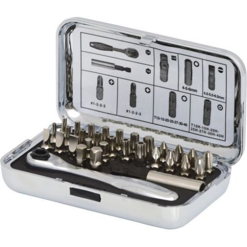 KS Tools Bit készlet, 1/4", racsnis hajtókarral 31 részes FL+PH+PZ+TX+SW