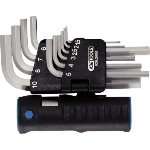 KS Tools Hatszögkulcs készlet rövid, krómozott 1,5-10 mm 10 részes 3 az 1-ben tartó Méretek:1,5-2-3-4-5-6-7-8-10