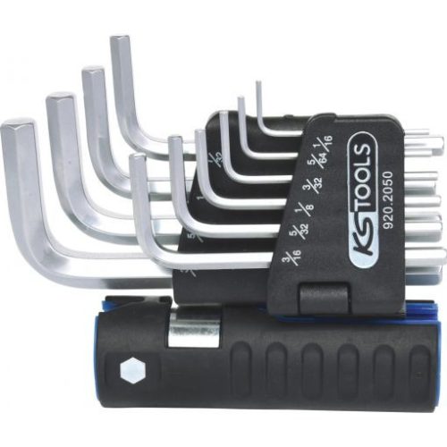 KS Tools Hatszögkulcs készlet rövid, krómozott AF 1/16"-3/8" 10 részes, 3 az 1-ben tartó Méretek:1/16-5/64-3/32-1/8-5/32-3/16-7/32-1/4-5/16 3/8