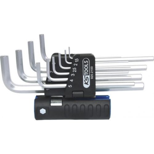 KS Tools Hatszögkulcs készlet hosszú, krómozott 1,5-10 mm 10 részes, 3 az 1-ben tartóval Méretek:1,5-2-2,5-3-4-5-6-7-8-10