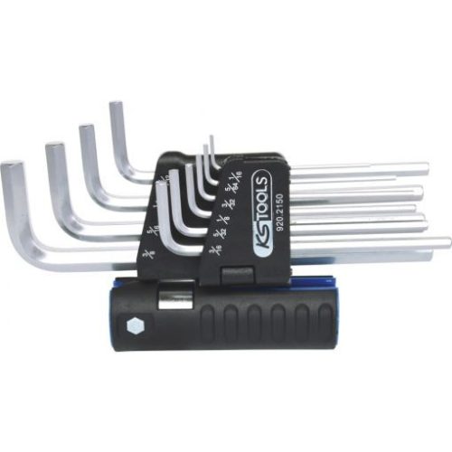 KS Tools Hatszögkulcs készlet hosszú, krómozott AF 1/16"-3/8" 10 részes, 3 az 1-ben tartó Méretek:1/16-5/64-3/32-1/8-5/32-3/16-7/32-1/4-5/16 3/8