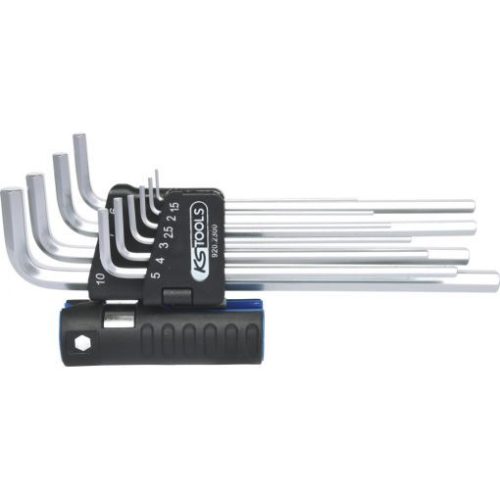 KS Tools Hatszögkulcs készlet extra hosszú, krómozott 1,5-10 mm 10 részes 3 az 1-ben tartó Méretek:1,5-2-2,5-3-4-5-6-7-8-10