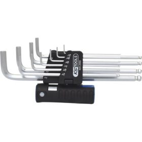   KS Tools Hatszögkulcs készlet extra hosszú, gömbvégű, króm AF 5/64"-9/16" 10 részes 3 az 1-en tartó Méretek:5/64-3/32-1/8-5/32-3/16-1/4-5/16-3/8 1/2-9/16