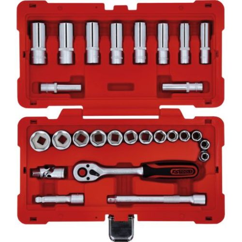 KS Tools Dugókulcs készlet 3/8" R/H ( Műanyag koffer ) 8-24 mm 27 részes, 6 szög
